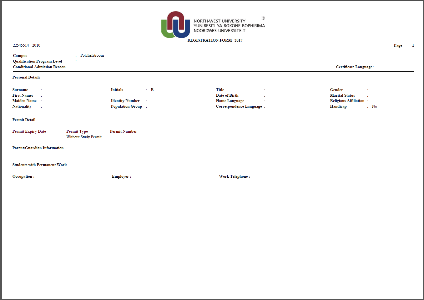 Registration M & D Programmes Theology NWU NorthWest University